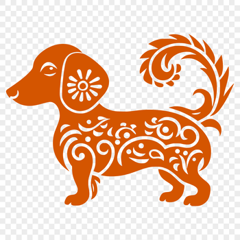 A stylized full-body illustration of a dachshund standing upright.