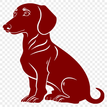 A full-body illustration of a sitting dachshund with cartoon-style features.