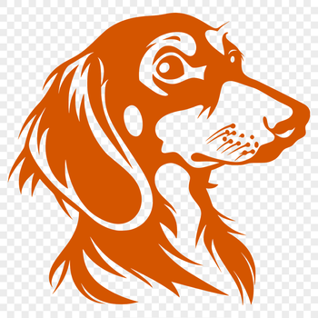 A vector illustration of a happy dachshund's head with wrinkles and floppy ears, suitable for various designs and crafts.