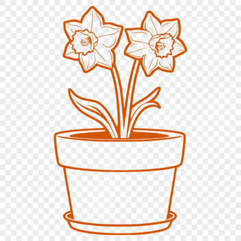 A colorful illustration of a daffodil in a flower pot.