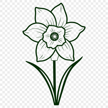 A green stem with trumpet-shaped yellow flower, symbolizing the arrival of spring.