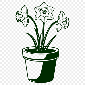 Close-up illustration of a daffodil flower in a pot, suitable for clip art designs.
