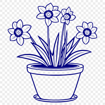 A single white daffodil flower standing upright in a small ceramic pot on a decorative table.