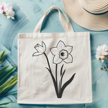 A detailed illustration of a daffodil flower with long green stem, suitable for vector designs.
