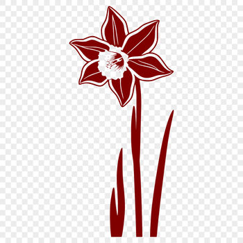 An illustration of a single daffodil plant with yellow trumpet-shaped flowers.