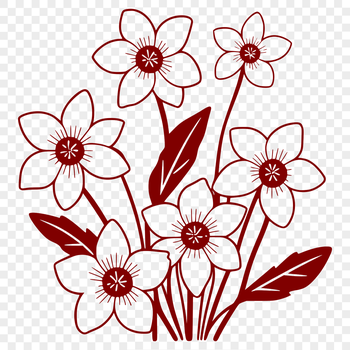 A vector illustration of a blooming daffodil flower with green stem and leaves.