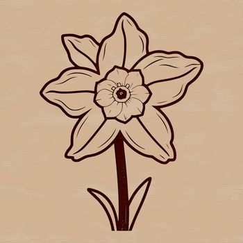 A colorful illustration of a blooming daffodil plant in a natural setting.