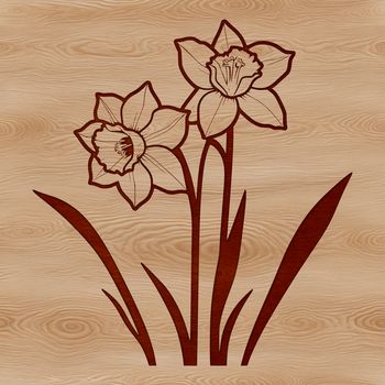 A detailed illustration of a single blooming daffodil flower in a natural setting.
