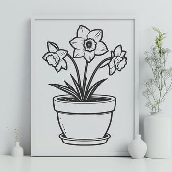 A bright yellow daffodil flower in a ceramic pot, symbolizing spring and Easter.