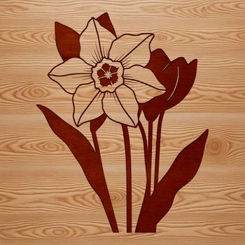 A single daffodil flower against a simple white background, designed as vector art.