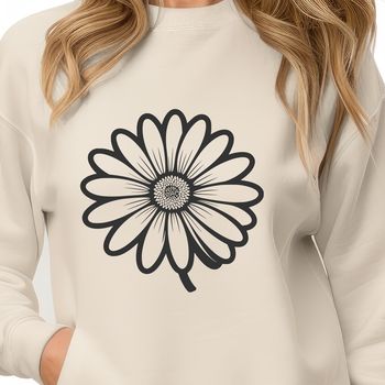 A detailed illustration of a white daisy flower with yellow center, designed as vector art.