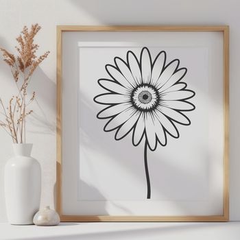 A simple floral design featuring a white daisy with yellow center on a transparent background.