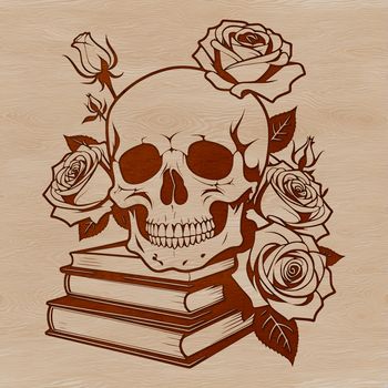 A stylized illustration of a skull with ornate details, suitable for Halloween-themed designs.