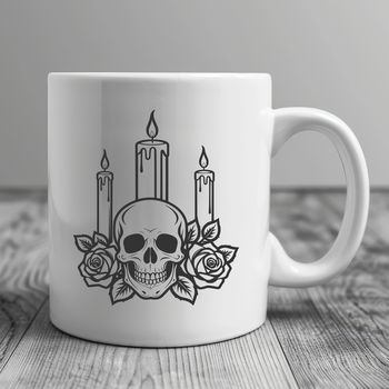 A stylized gothic skull design with intricate details, suitable for Halloween decorations or as a vector template.