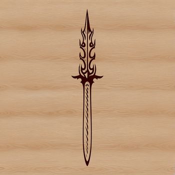 A simple line drawing style illustration of a witch holding an ornate dagger in a dark gothic setting.