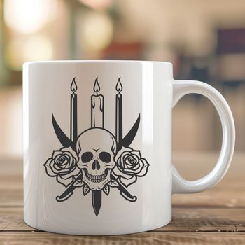 A stylized illustration of a skull surrounded by intricate details and ornamentation, reminiscent of Gothic architecture.