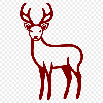 A simple line drawing of a cute deer standing on four legs.