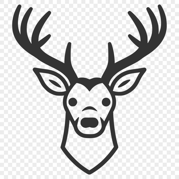 A simple line drawing of a deer's head with detailed features.