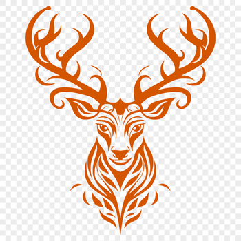 A close-up illustration of an ornate deer head featuring detailed antlers and facial features.