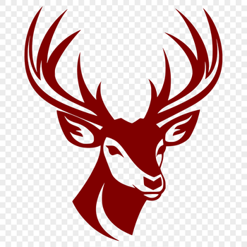 A stylized illustration of a deer's head featuring bold lines and simple shapes.