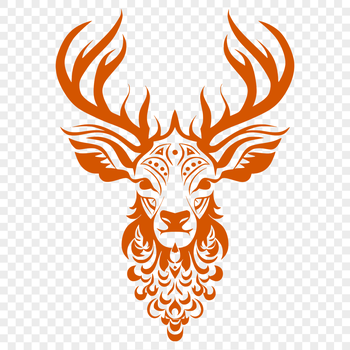 A detailed illustration of a deer's head with intricate lines and shapes.