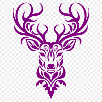 A detailed illustration of a deer's head with intricate design elements.
