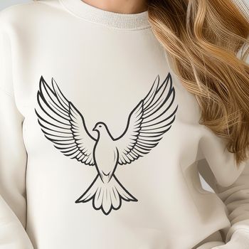 A detailed illustration of a dove in flight, suitable for vector art design.