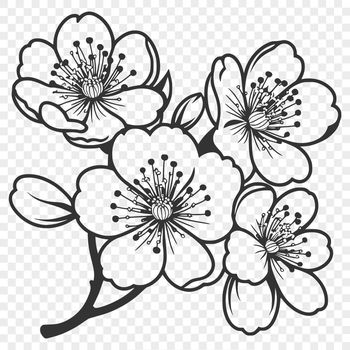 Vector graphic design featuring a single sakura branch with delicate pink flowers.