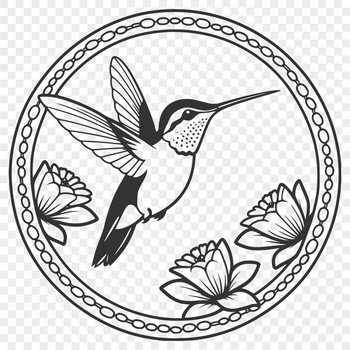 Vector illustration of a hummingbird in a floral setting.