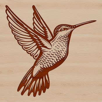 A stylized illustration of a hummingbird in mid-flight, featuring vibrant colors and delicate details.