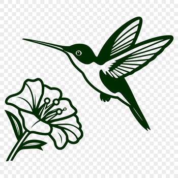 Illustration of a hummingbird surrounded by flowers, created as a high-resolution SVG file.
