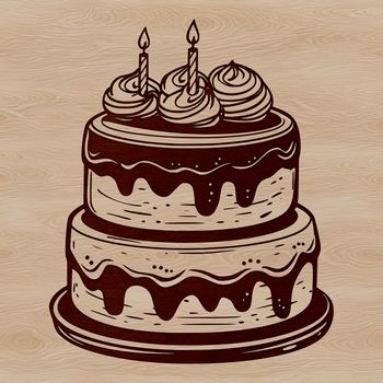 Simple vector design of a birthday dessert with a rounded base and layered frosting, suitable for various applications.