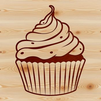 A stylized illustration of a cupcake with creamy frosting and colorful sprinkles.
