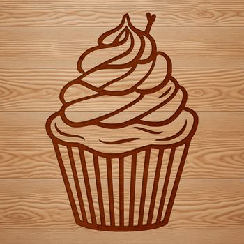 A simple illustration of a colorful cupcake on a flat surface.