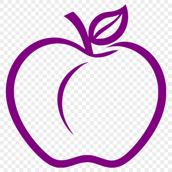 A detailed illustration of a single red apple with rounded edges and a small stem.