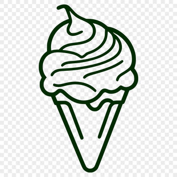 A colorful illustration of a cone-shaped ice cream dessert with swirly patterns and toppings.