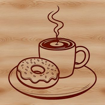 A colorful illustration of a sugary donut sitting on top of a coffee cup, ready to be enjoyed.