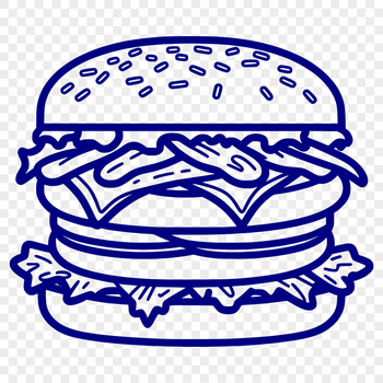 A vector graphic representation of a juicy hamburger on a bun.