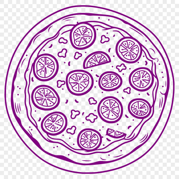 A vector graphic representation of a circular-shaped pizza with cheese and tomato sauce, ideal for cutting or engraving.
