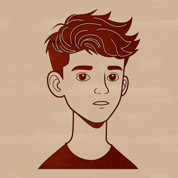 A young boy illustrated as a vector graphic in bold lines and simple colors.
