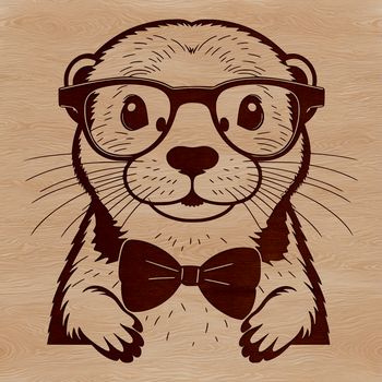 A playful otter species wearing a pair of glasses in a vector illustration.