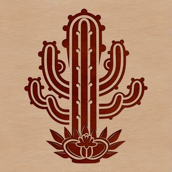 A stylized illustration of a cactus plant in its natural environment.