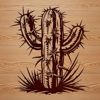 A detailed illustration of a desert plant with sharp spines, suitable for vector graphics.