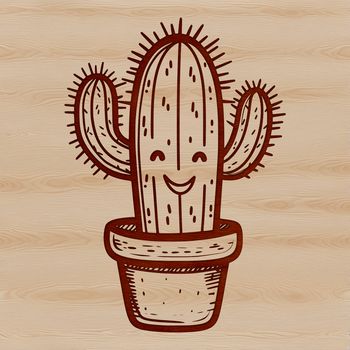 An outline vector graphic of a cactus with detailed texture and shape.
