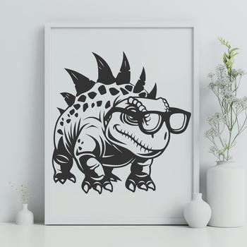 Prehistoric dinosaur illustration with glasses, suitable for digital art and crafting projects.