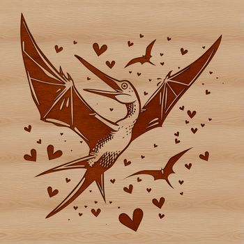 Prehistoric pteranodon dinosaur with love hearts, vector design illustration.