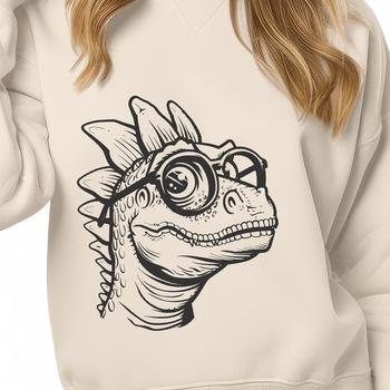 A prehistoric dinosaur with glasses standing upright, depicted as vector art.