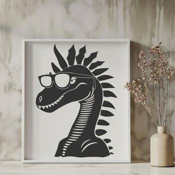 A prehistoric dino with sunglasses, depicted in a stylized vector format.