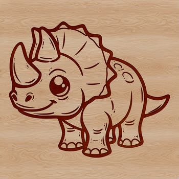A large triceratops dinosaur roams the prehistoric landscape in this detailed vector illustration.