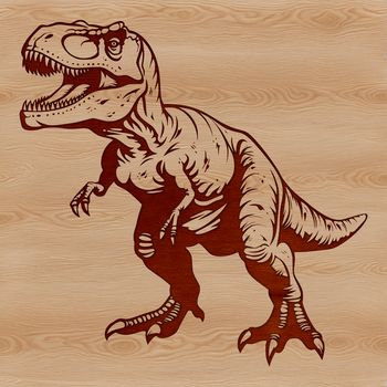 A 3D illustration of a Tyrannosaurus Rex dinosaur in prehistoric setting.